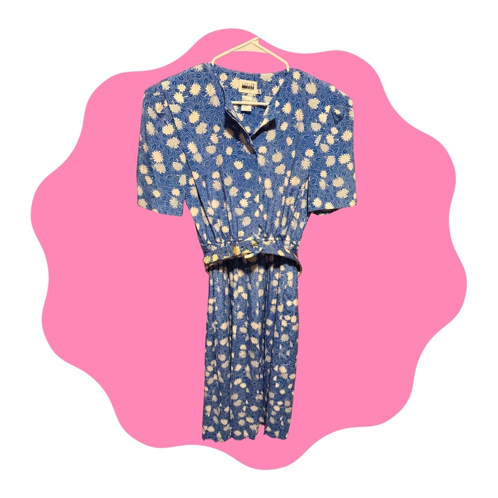 Leslie Fay Blue and White Floral Dress
